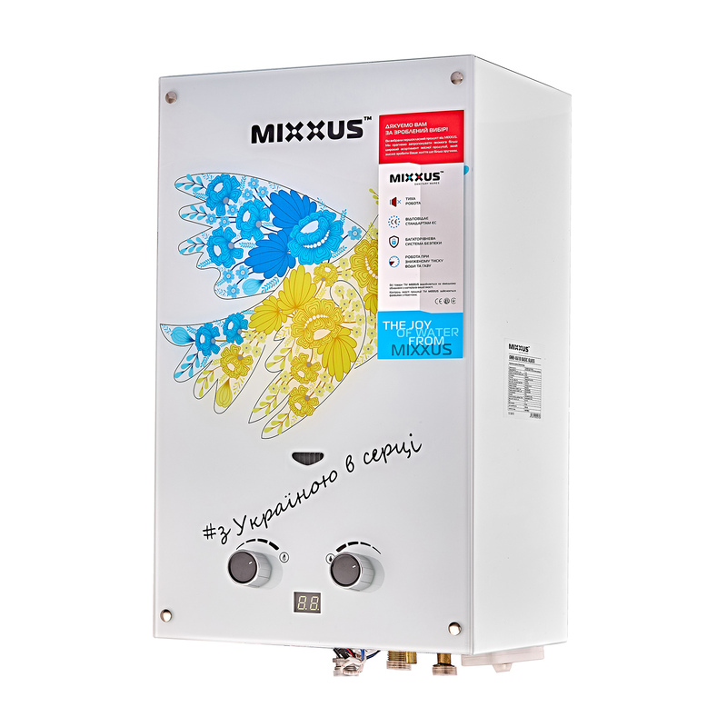 Газова колонка MIXXUS GWH-0610 BASIC GLASS димохідна 10 л/хв (панель зі скла з малюнком) (WH0027)