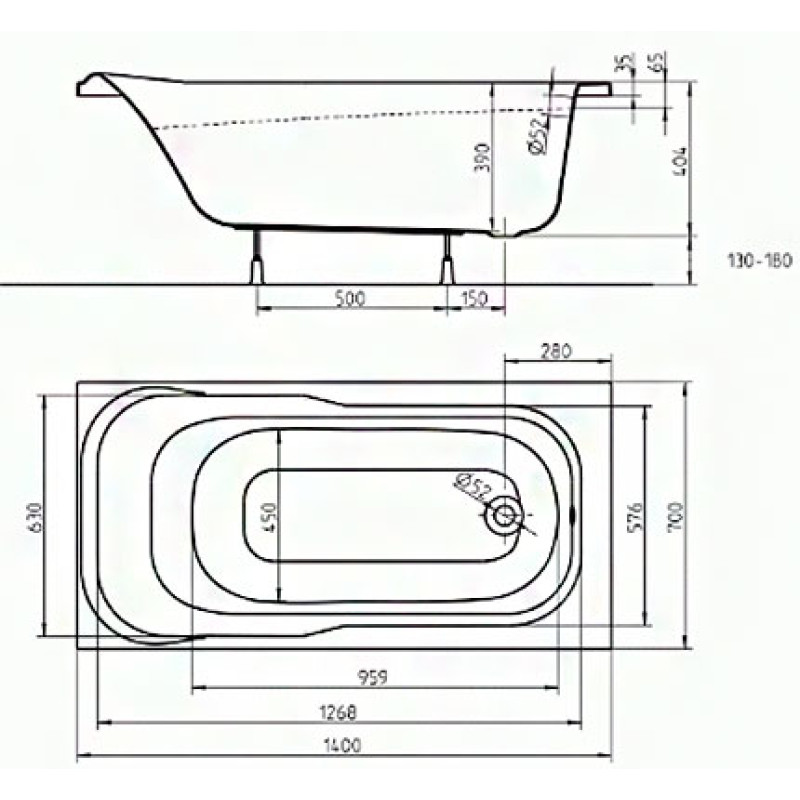 KOLO Ванна SENSA 140х70 без ножек, Украина. (XWP354000N)