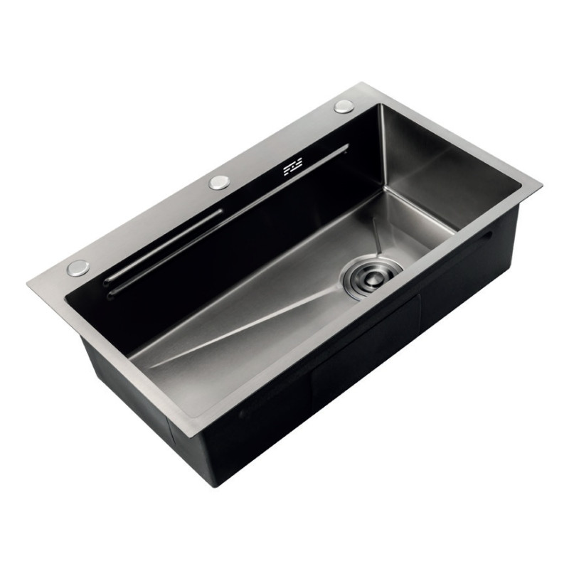 Мойка Zerix ZH6845-SET-05 NANO-BLACK (3.0/0.8) с нерж. стали, комплект (графит) (ZM5579)