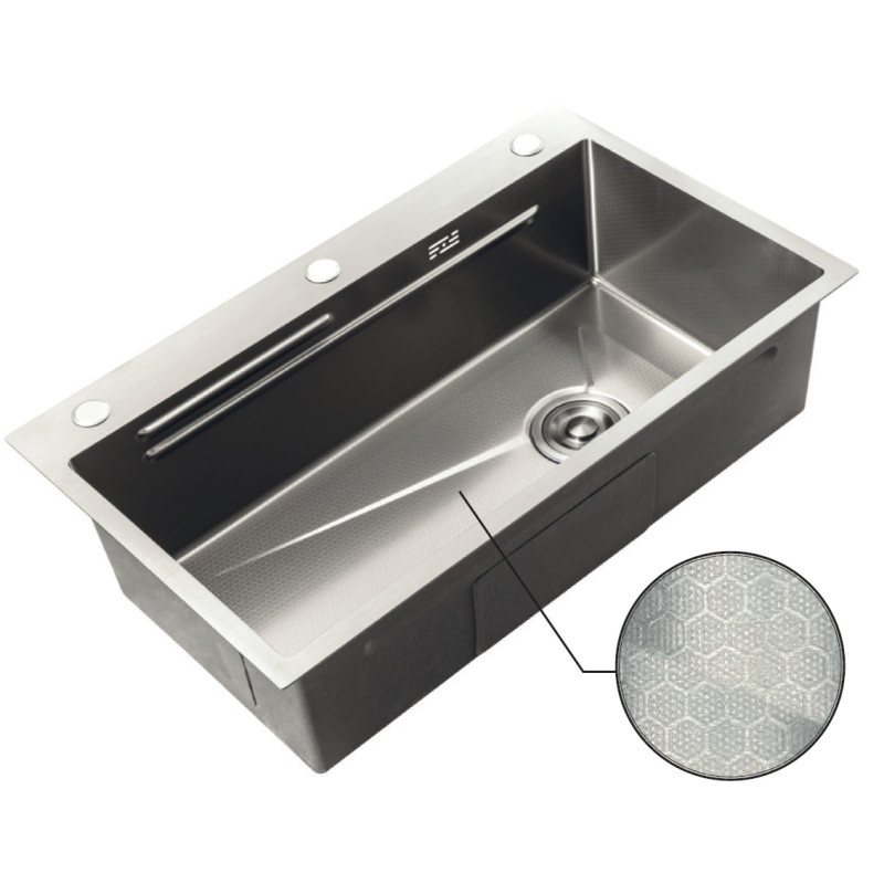 Мойка Zerix ZH7545-SET-05 DECOR NANO-SILVER (3.0/0.8) с нерж. стали, комплект (нержавейка) (ZM5584)