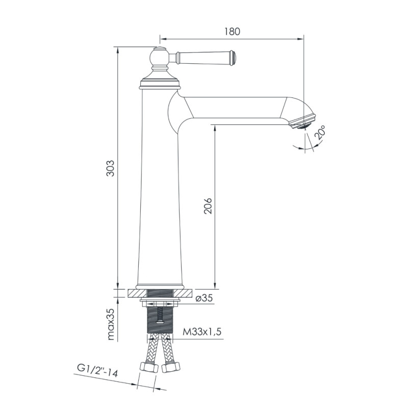IMPRESE Змішувач для раковини високий HYDRANT, 35 мм (ZMK031806011)