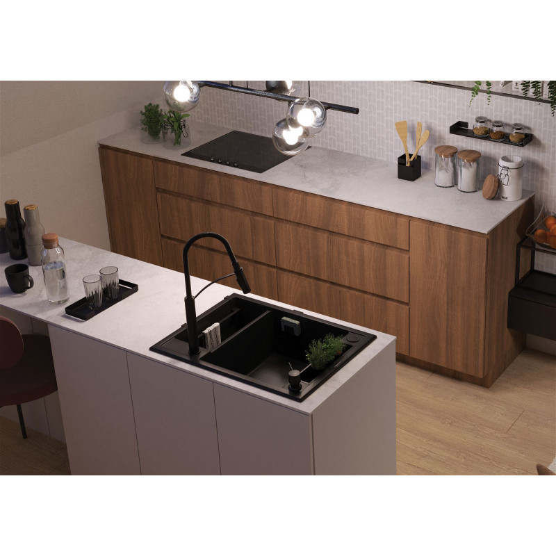Deante Мийка кухонна Magnetic, граніт, прямокут., з крилом, 690х500х219мм, чаша - 1.5, врізна, антрацит (ZRM_T503)
