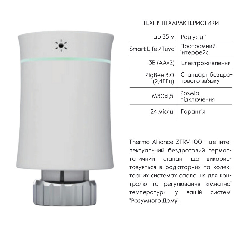 Thermo Alliance Бездротовий програмуємий сервопривiд для термостатичного крану (Білий матовий) ZTRV-BY-100(W)