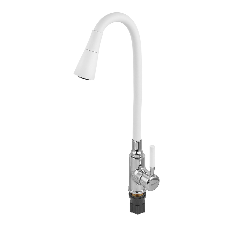 Смеситель для кухни Zerix Atrium-011-T Refl.WHITE (Цвет хром+силик.излив белый) (ZX4719)