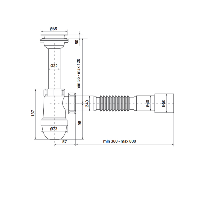 Сифон для раковины Zerix SU-01 с ревизией (Цвет белый) 1 1/4'' (ZX4947)