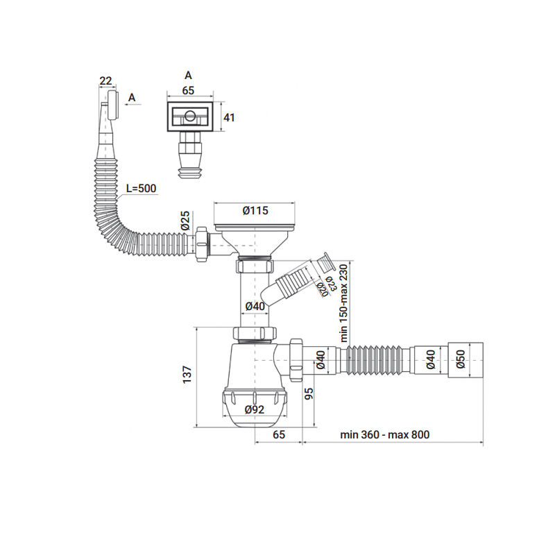 Сифон для кухни Zerix SK-02-B 3 1/2