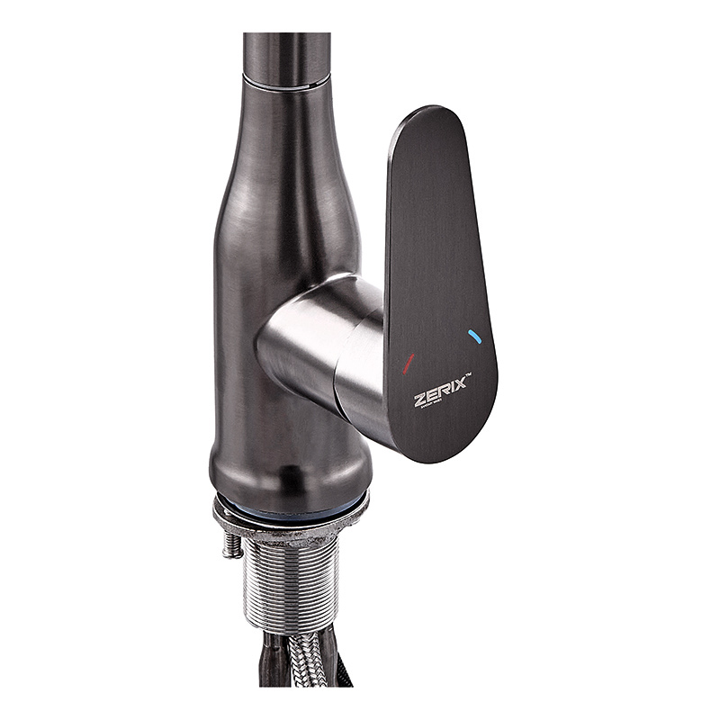 Смеситель для кухни с выдвижной лейкой Zerix PUL-014 Graphite из нерж. ст. SUS304 (кол. графит) (ZX5036)