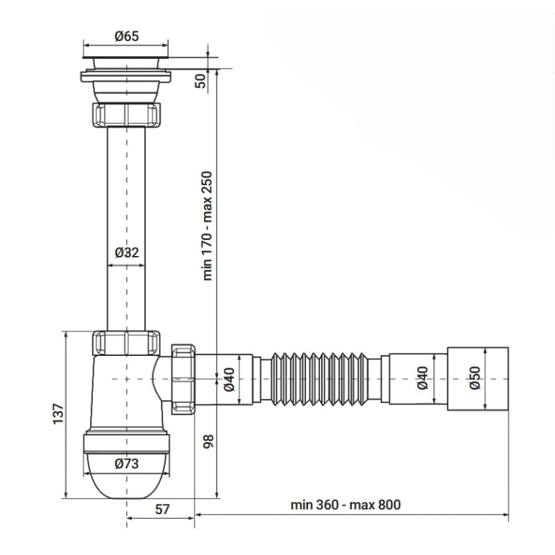 Сифон для раковины Zerix SU-03-А с ревизией (Цвет белый) 1 1/4'' (ZX5083)