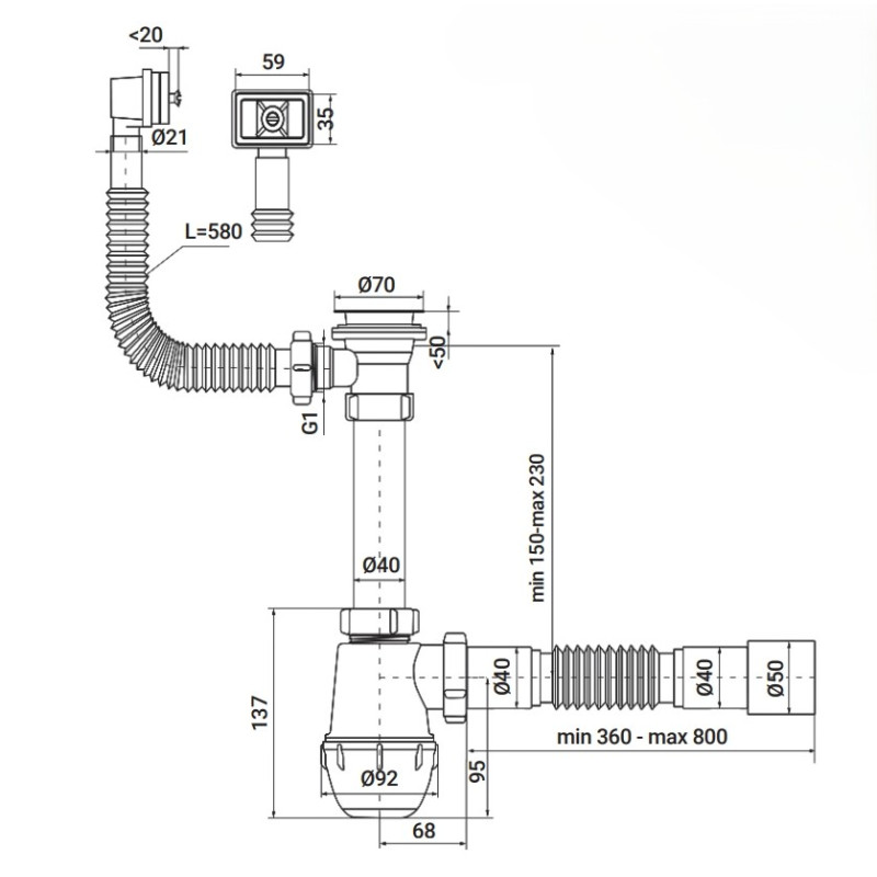 Сифон для кухни Zerix SK-04-А 1 1/2