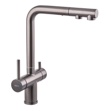 Смеситель кухонный на две воды Zerix LUX-024 Graphite с выдвижной лейкой (нерж. сталь) (ZX5557)
