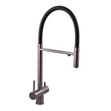 Смеситель для кухни с гибким изливом на две воды Zerix KIT-021 Graphite REFL.Black из нерж. стали (ZX5559)