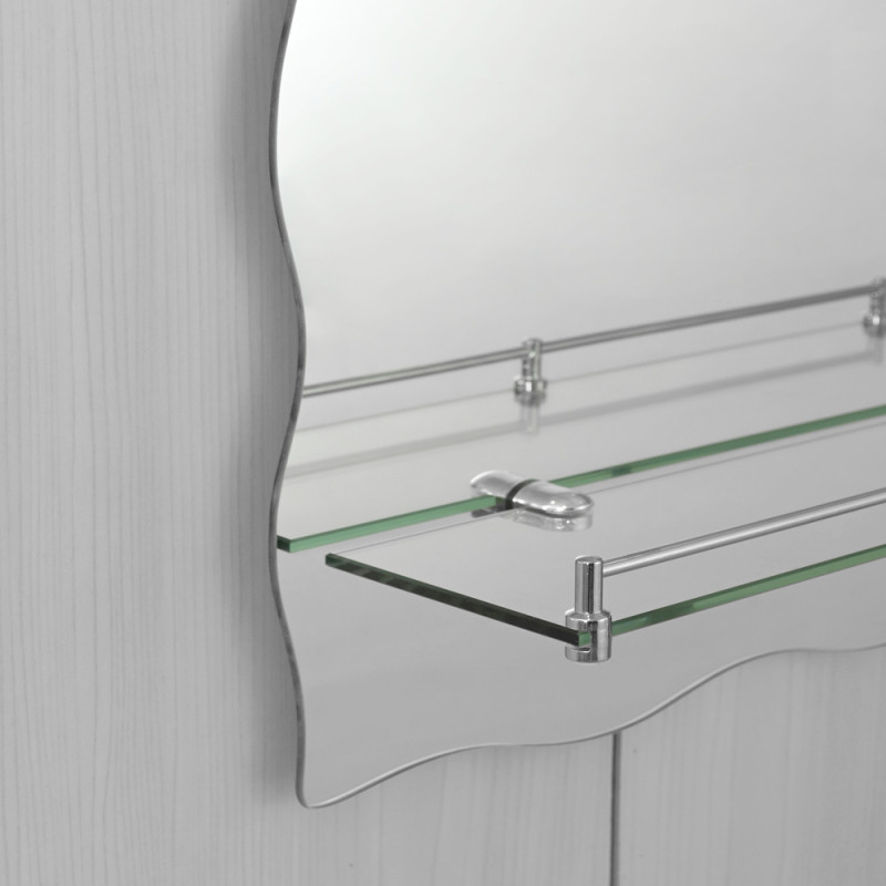Зеркало настенное Zerix MIRRA MRZ02-60x85x10 прямоугольное с дугообразным верхом, фигурными боками и полкой (ZX5620)