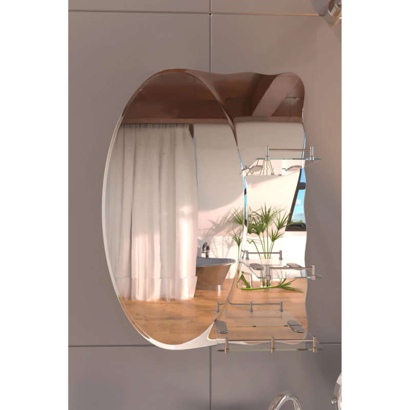 Зеркало настенное Zerix SOLO MOZ01-65x85x10 ассиметичное с 3-мя полками (ZX5625)