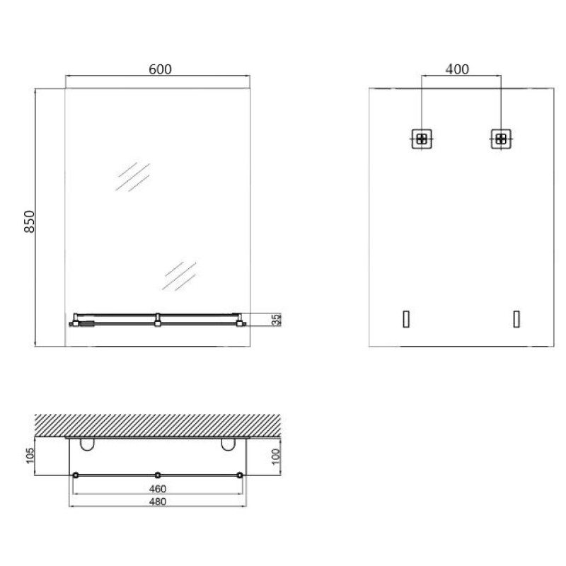 Зеркало настенное Zerix SANSA MRZ05-60x85x10 прямоугольное с полкой (ZX5628)
