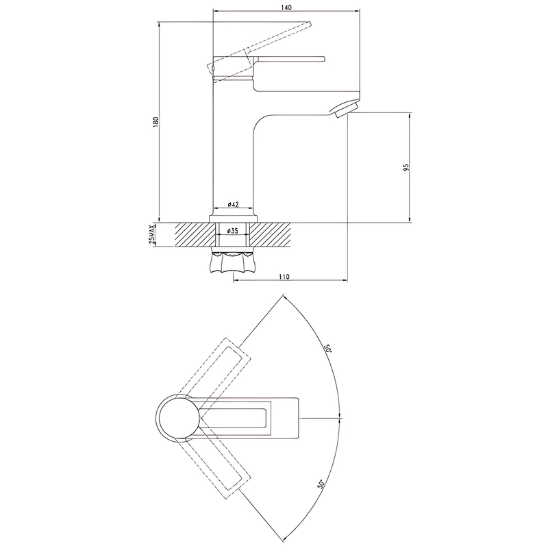 Смеситель для умывальника Zerix NEL1-125 (ZX5979)