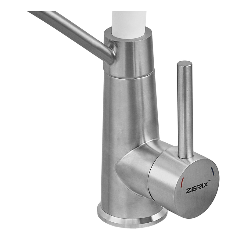 Смеситель для кухни с силиконовым изливом Zerix FUL-017 Refl.White из нерж. стали SUS304 (изл.белый) (ZX5994)