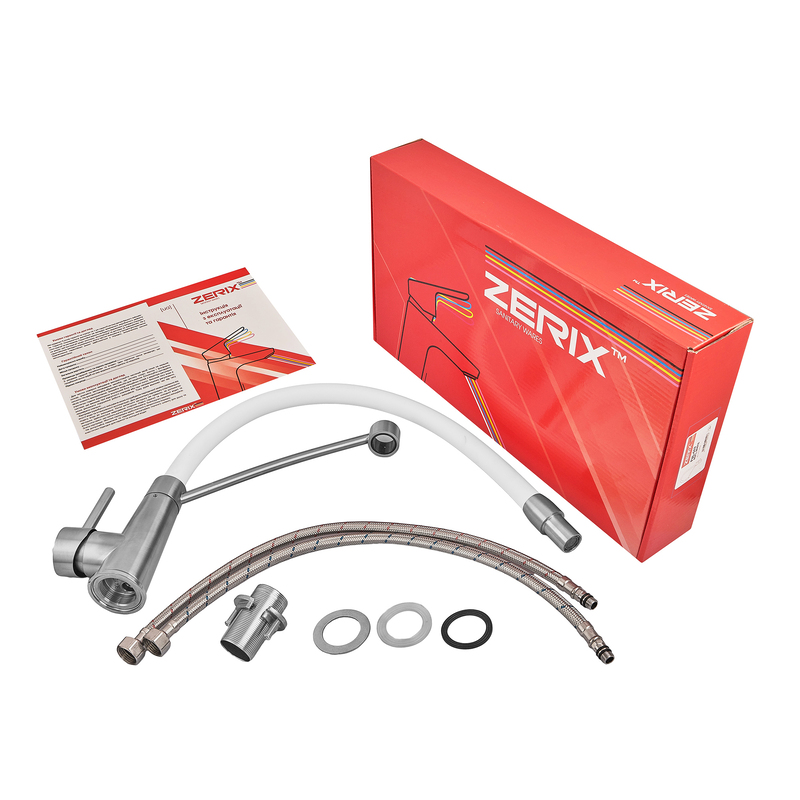 Смеситель для кухни с силиконовым изливом Zerix FUL-017 Refl.White из нерж. стали SUS304 (изл.белый) (ZX5994)