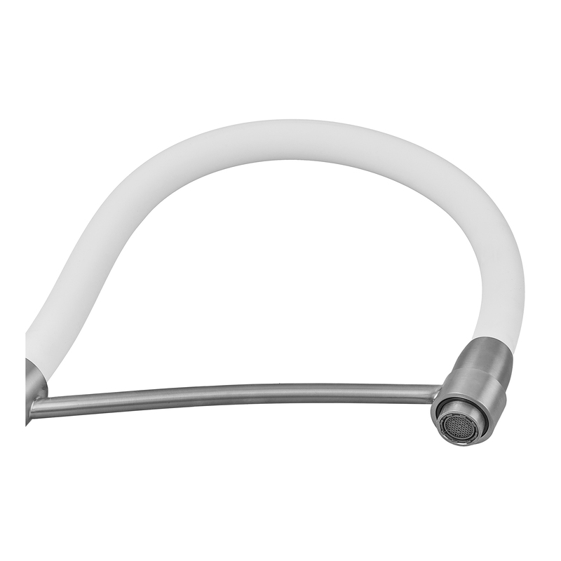 Смеситель для кухни с силиконовым изливом Zerix FUL-017 Refl.White из нерж. стали SUS304 (изл.белый) (ZX5994)