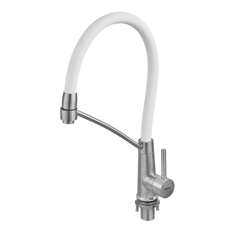 Смеситель для кухни с силиконовым изливом Zerix FUL-017 Refl.White из нерж. стали SUS304 (изл.белый) (ZX5994)