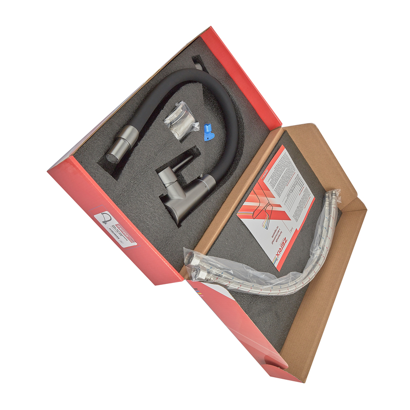 Смеситель для кухни с силиконовым изливом Zerix FUL-017 Graphite Refl.Black из нерж. стали SUS304 (цв.графит) (ZX5995)