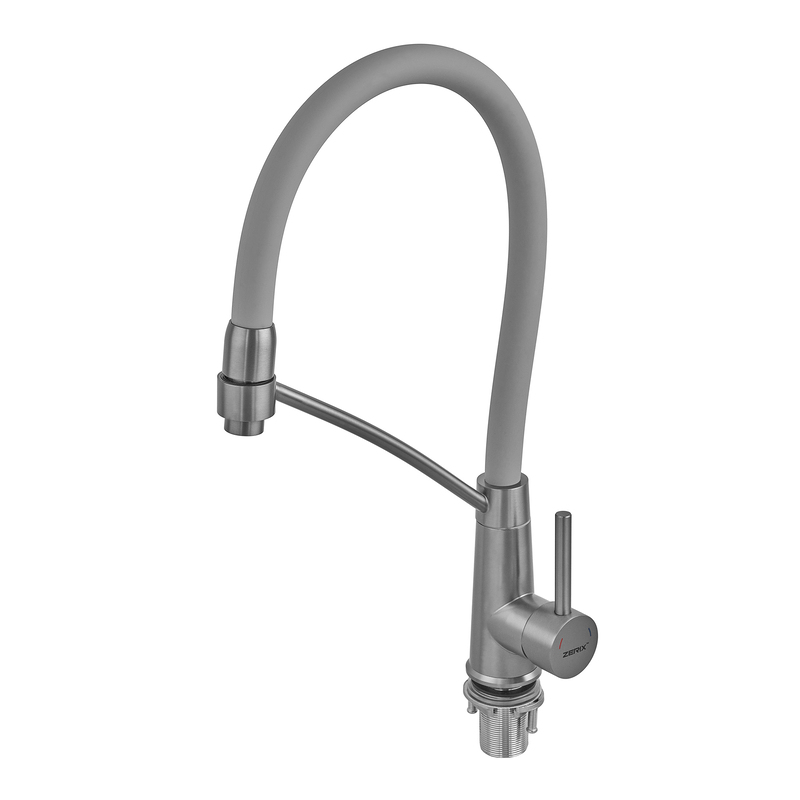 Смеситель для кухни с силиконовым изливом Zerix FUL-017 Graphite Refl.Gray из нерж. стали SUS304 (цв.графит) (ZX5996)