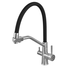 Смеситель для кухни с силиконовым изливом Zerix FUL-021 Refl.Black из нерж. стали SUS304 с выходом для пит.воды (ZX5997)