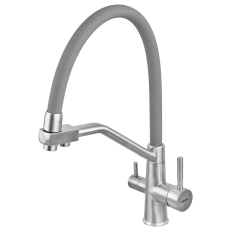 Смеситель для кухни с силиконовым изливом Zerix FUL-021 Refl.Gray из нерж. стали SUS304 с выходом для пит.воды (ZX5998)
