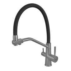 Смеситель для кухни с силиконовым изливом Zerix FUL-021 Graphite Refl.Black из нерж. стали SUS304 с выходом для пит.воды (ZX5999)