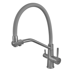 Смеситель для кухни с силиконовым изливом Zerix FUL-021 Graphite Refl.Gray из нерж. стали SUS304 с выходом для пит.воды (ZX6000)