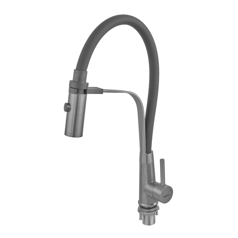 Смеситель для кухни с силиконовым изливом Zerix MAG-017 Graphite Refl.Black из нерж. стали SUS304 (изл.черный) (ZX6002)