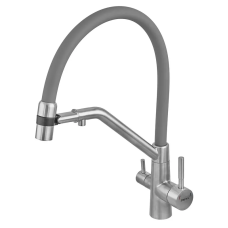 Смеситель для кухни с силиконовым изливом Zerix MAG-021 Refl.Gray из нерж. стали SUS304 с выходом для пит.воды (изл.серый) (ZX6004)