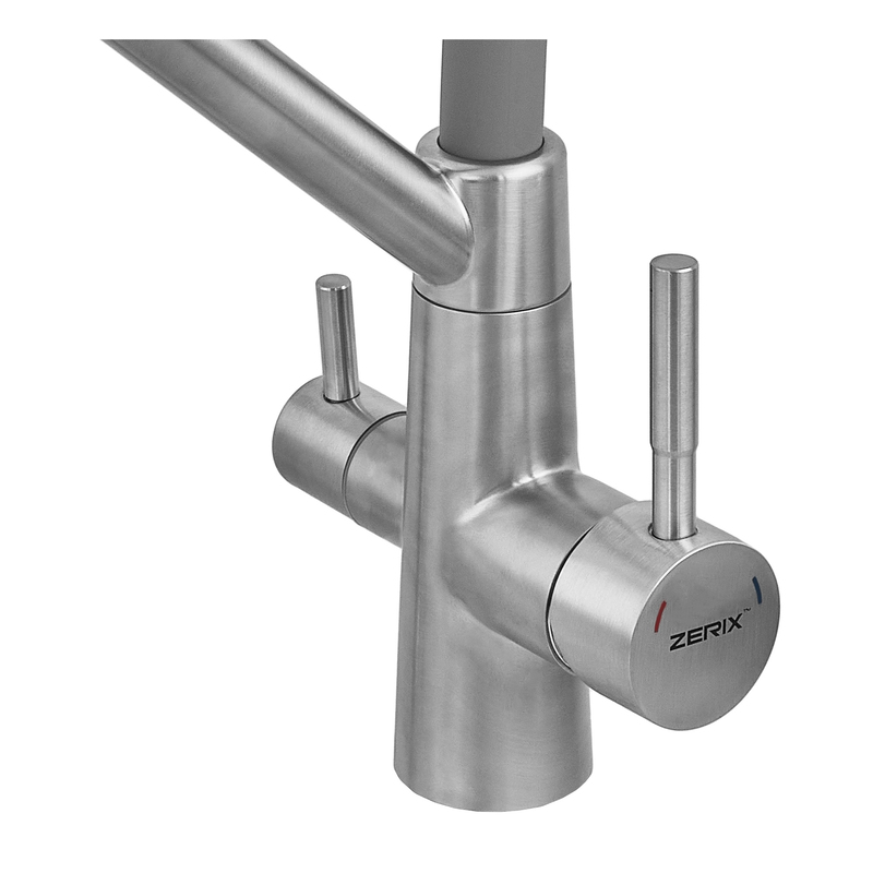 Смеситель для кухни с силиконовым изливом Zerix MAG-021 Refl.Gray из нерж. стали SUS304 с выходом для пит.воды (изл.серый) (ZX6004)