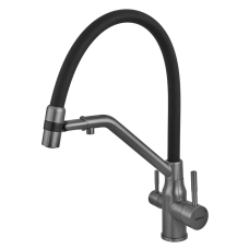 Смеситель для кухни с силиконовым изливом Zerix MAG-021 Graphite Refl.Black из нерж. стали SUS304 с выходом для пит.воды (ZX6005)