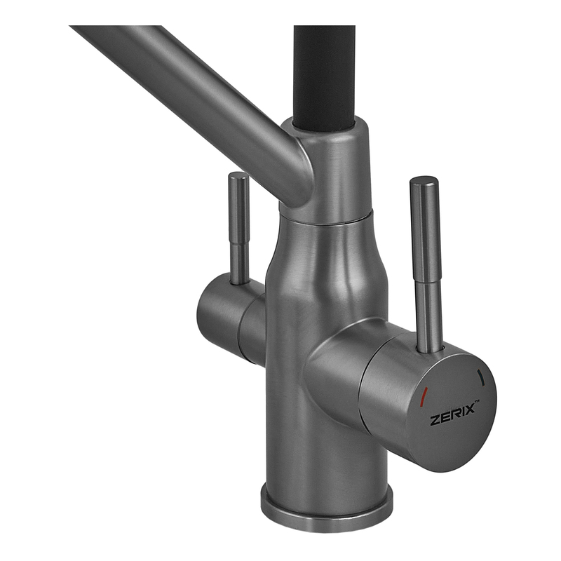 Смеситель для кухни с силиконовым изливом Zerix MAG-021 Graphite Refl.Black из нерж. стали SUS304 с выходом для пит.воды (ZX6005)