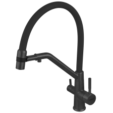 Смеситель для кухни с силиконовым изливом Zerix MAG-021 Black Refl.Black из нерж. стали SUS304 с выходом для пит.воды (ZX6006)