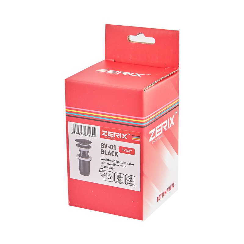 Донный клапан для раковины Zerix BV-01 BLACK 1 1/4'' с переливом автоматический СLICK-СLACK (Цвет черный) (ZX6016)