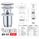 Донный клапан для раковины Zerix BV-01 1 1/4'' с переливом автоматический СLICK-СLACK (Цвет хром) (ZX6017)