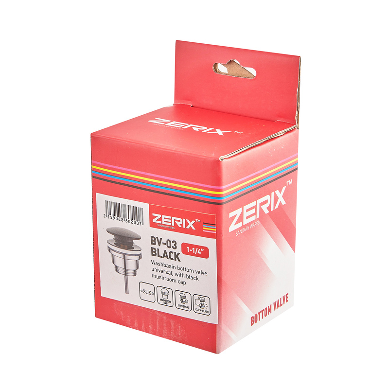 Донный клапан для раковины Zerix BV-03 BLACK 1 1/4'' универсальный (с/без перл) СLICK-СLACK (Цвет черный) (ZX6020)