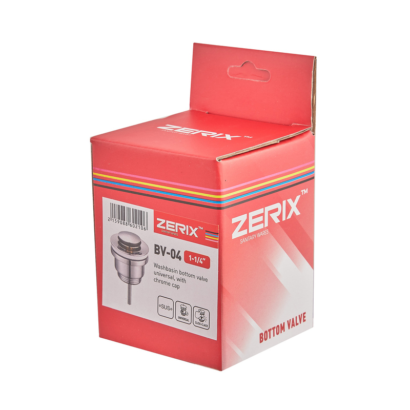 Донный клапан для раковины Zerix BV-04 1 1/4'' универсальный (с/без перл) СLICK-СLACK (Цвет хром) (ZX6021)