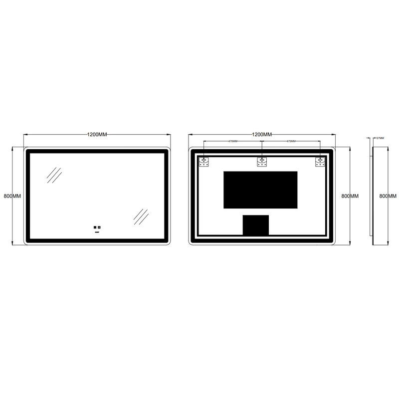 Зеркало Zerix Mirra MR05-120x80 с LED Touch, Anti-fog, димером, регулятором яркости (ZX6061)