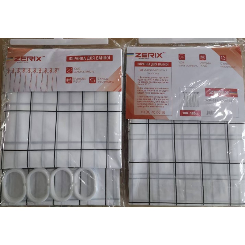 Шторка для ванной Zerix SCP-011-180x180 из PEVA (полиэтиленвинилацетата) (Узор 