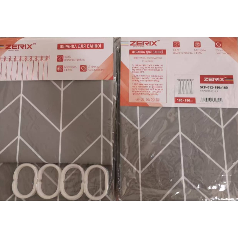 Шторка для ванной Zerix SCP-012-180x180 из PEVA (полиэтиленвинилацетата) (Узор 
