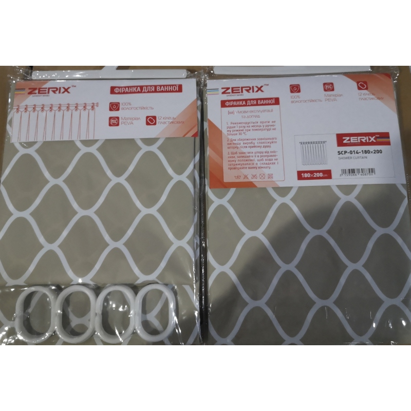 Шторка для ванной Zerix SCP-014-180x200 из PEVA (полиэтиленвинилацетата) (Узор 