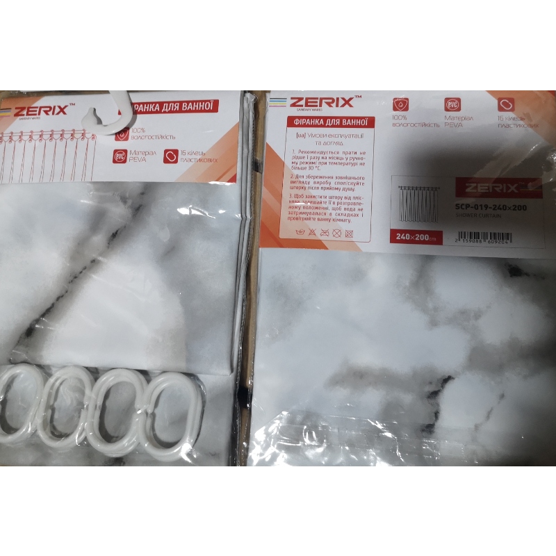 Шторка для ванной Zerix SCP-019-240x200 из PEVA (полиэтиленвинилацетата) (Узор 