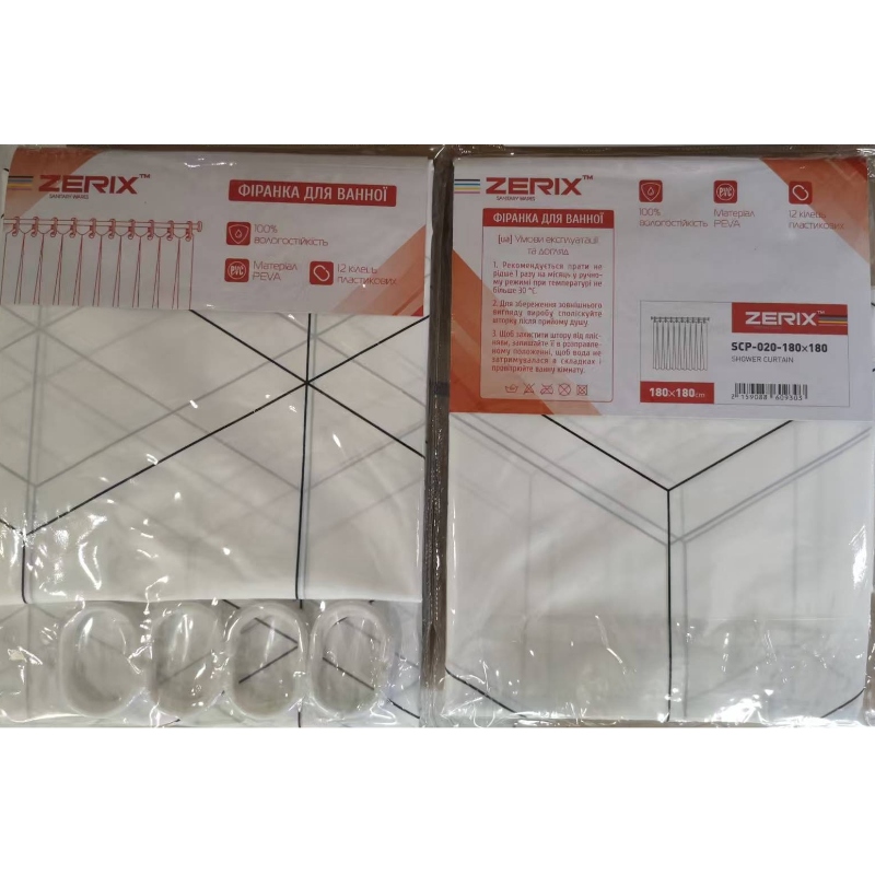 Шторка для ванной Zerix SCP-020-180x180 из PEVA (полиэтиленвинилацетата) (Узор 