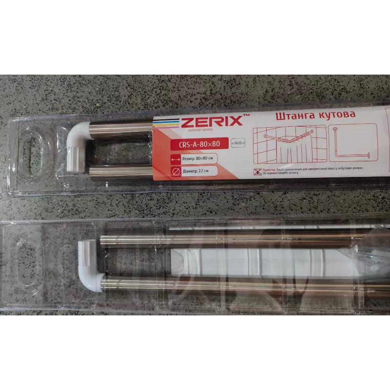 Штанга для шторки угловая Zerix CRS-A-80x80 80x80cm (нержавеющая сталь) (блистер) (ZX6100)
