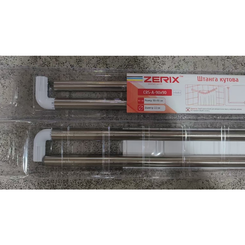 Штанга для шторки угловая Zerix CRS-A-90x90 90x90cm (нержавеющая сталь) (блистер) (ZX6101)