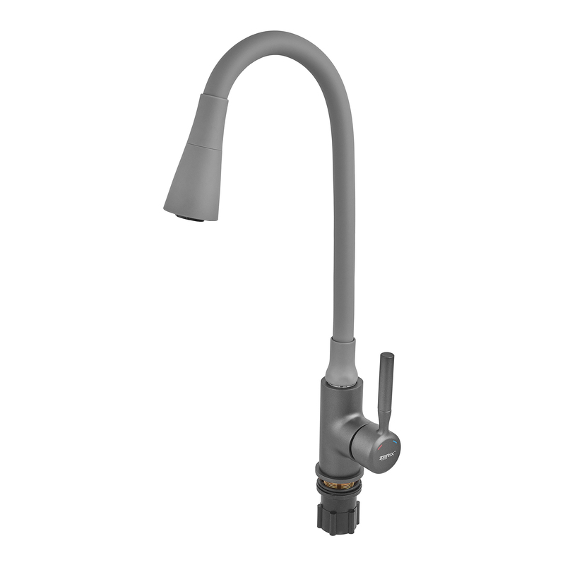 Смеситель для кухни Zerix Atrium-011-T Graphite Refl.Gray (Цвет графит+силик.излив серый) (ZX6107)