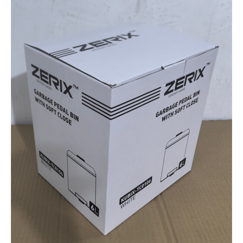 Мусорное ведро с плавным закрытием квадратное Zerix Kubix-TC0106 White 6 л (цвет белый) (ZX6109)