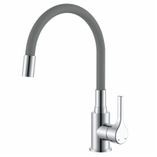 Смеситель для кухни Zerix Rex-011 Chrome Refl.Grey из нерж. стали (Цвет хром+силик.излив серый) (ZX6128)